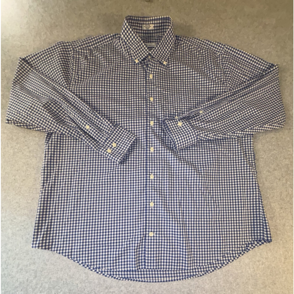 Peter Millar Shirt Mens Extra Large Blue Weekender Finish Gingham Button Down